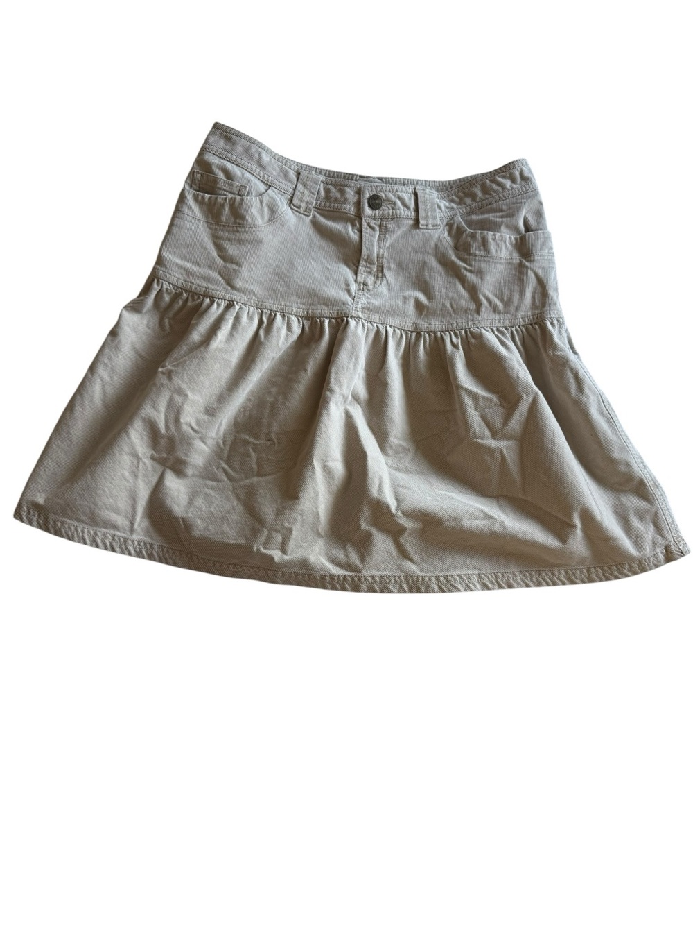 Beige Tiered Cotton Blend Skirt